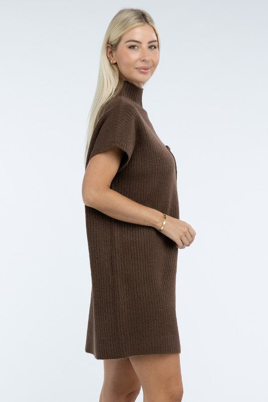 Short Sleeve Sweater Dress w/ Pocket