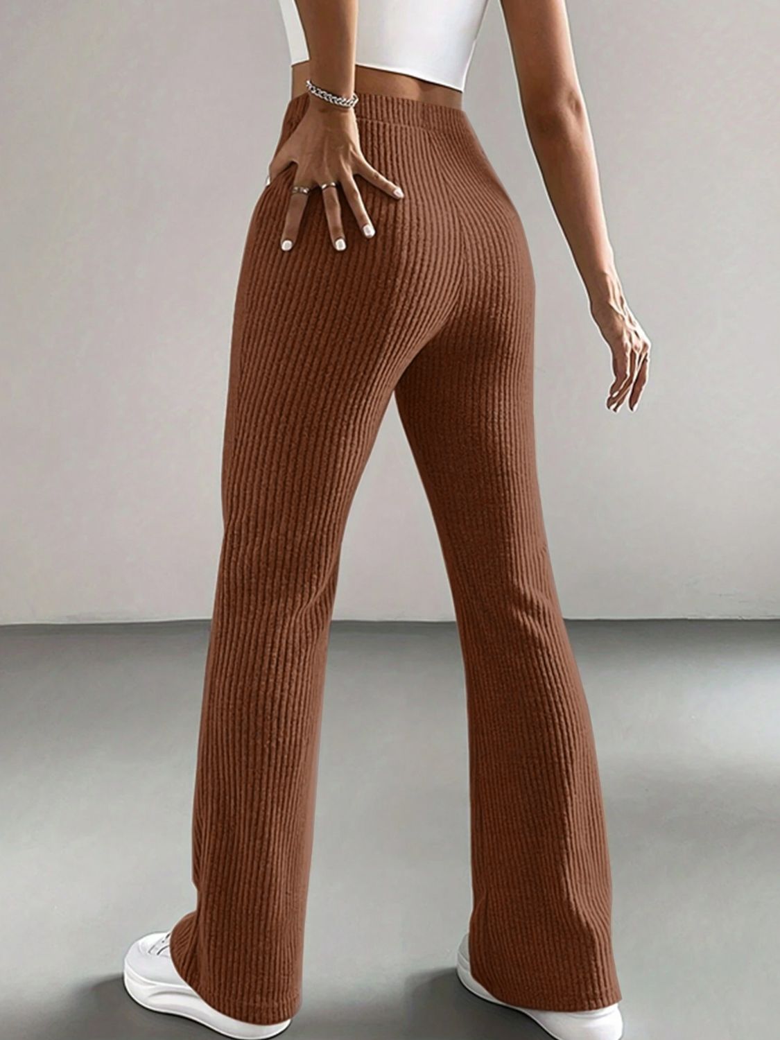 High Waist Caramel Ribbed Bootcut Pants