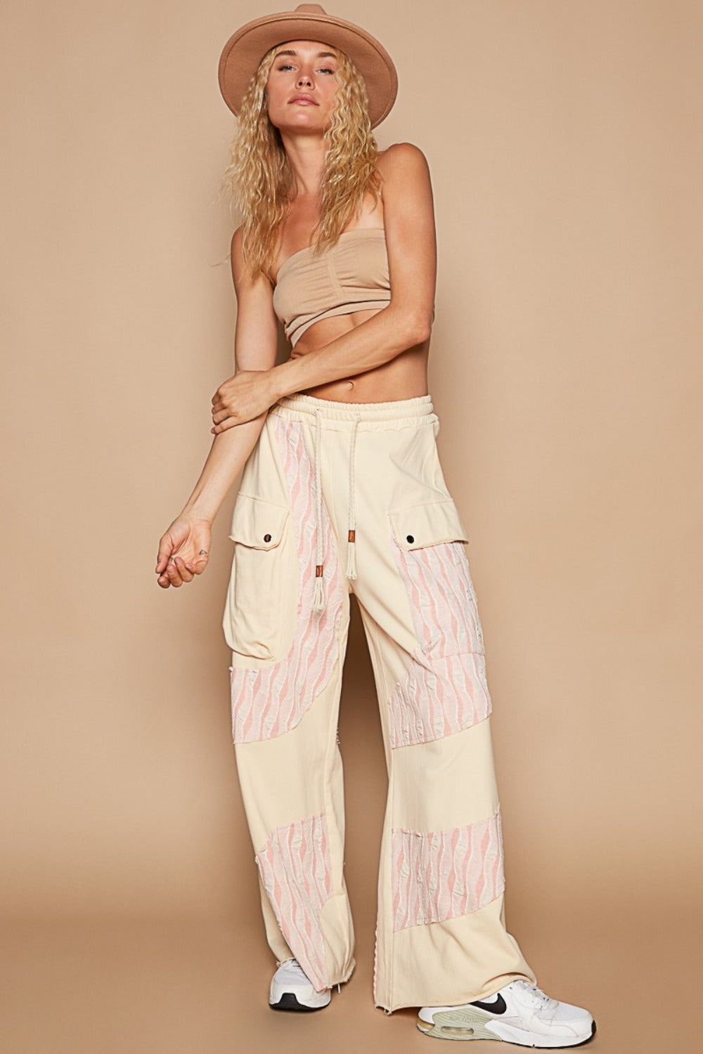 Crochet Contrast Pocket Wide Leg Pants