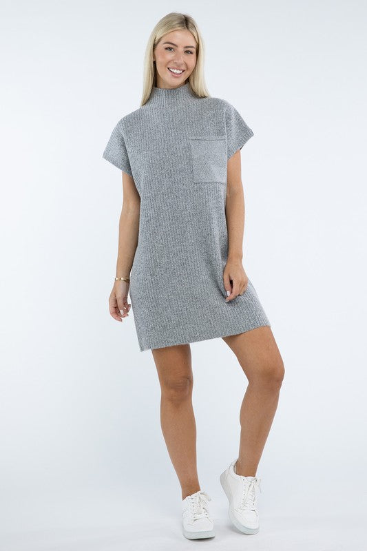 Short Sleeve Sweater Dress w/ Pocket