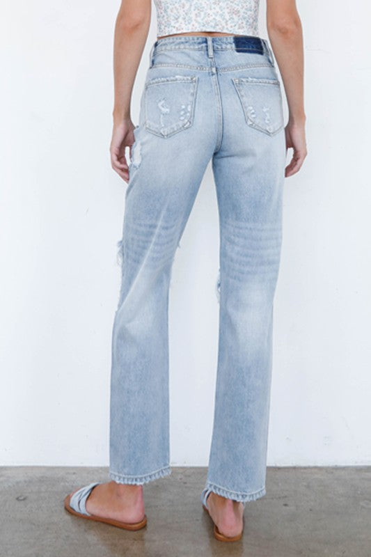 100% Cotton Midrise Straight Ripped Denim