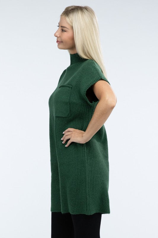 Short Sleeve Sweater Dress w/ Pocket