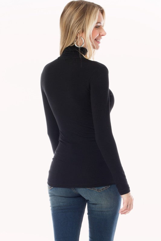 Cotton Blend Long Sleeve Mock Neck Top