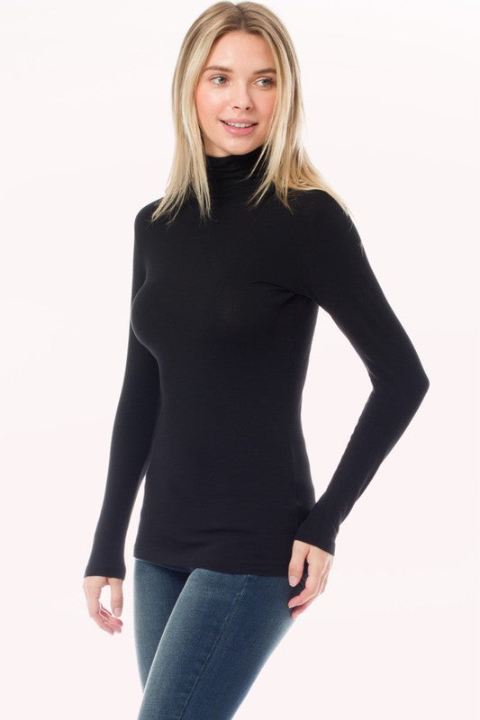 Cotton Blend Long Sleeve Mock Neck Top