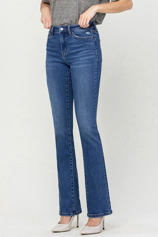 Cotton Blend High Rise Bootcut Denim Pants