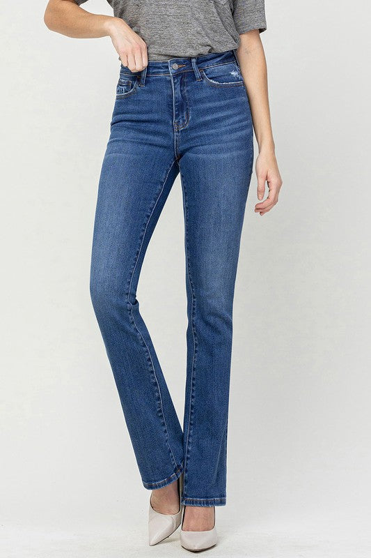 Cotton Blend High Rise Bootcut Denim Pants