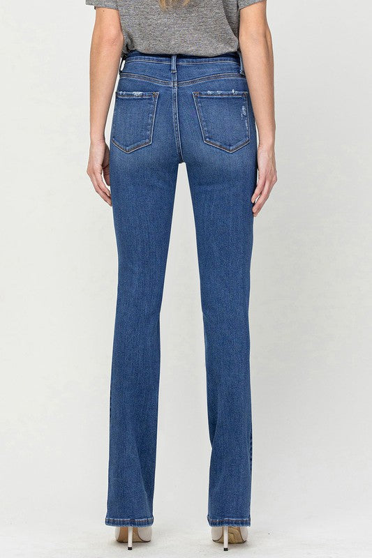 Cotton Blend High Rise Bootcut Denim Pants