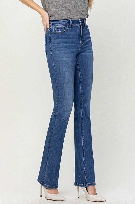 Cotton Blend High Rise Bootcut Denim Pants