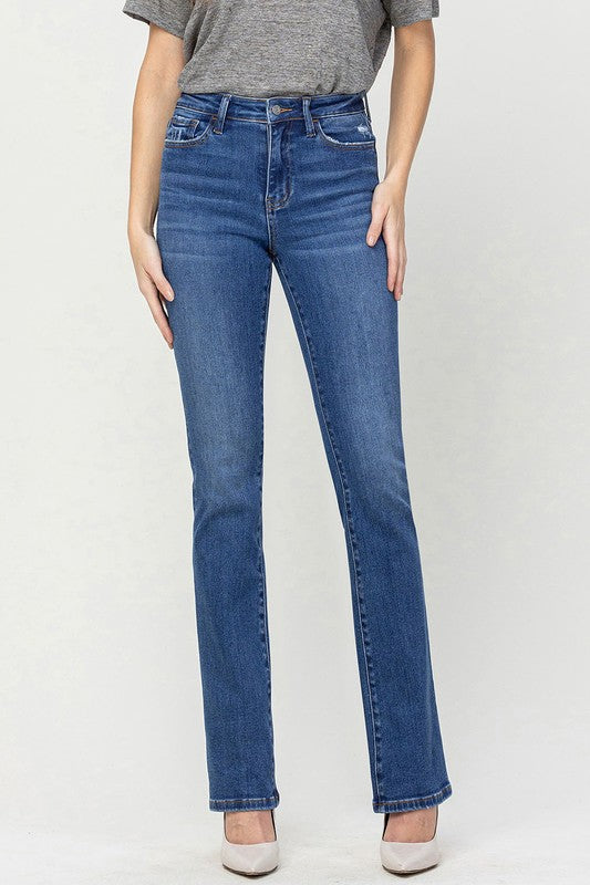 Cotton Blend High Rise Bootcut Denim Pants