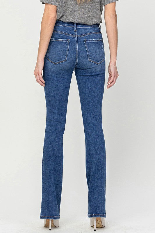 Cotton Blend High Rise Bootcut Denim Pants