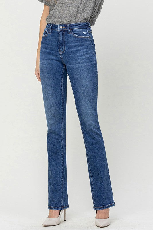 Cotton Blend High Rise Bootcut Denim Pants