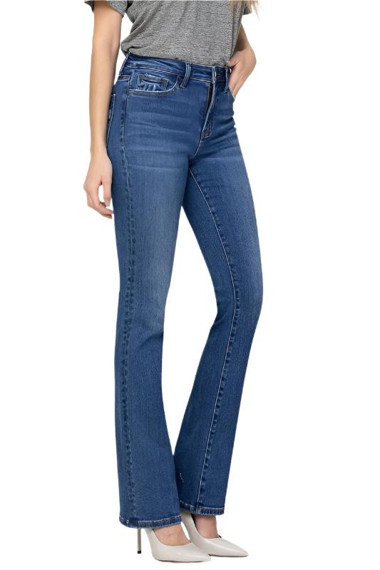 Cotton Blend High Rise Bootcut Denim Pants