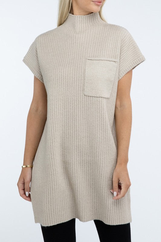 Short Sleeve Sweater Dress w/ Pocket