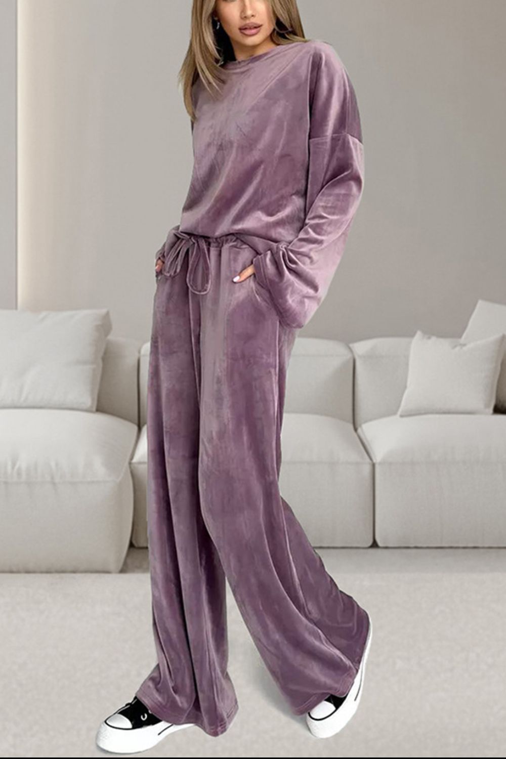 Soft Long Sleeve Top and Drawstring Pants Set