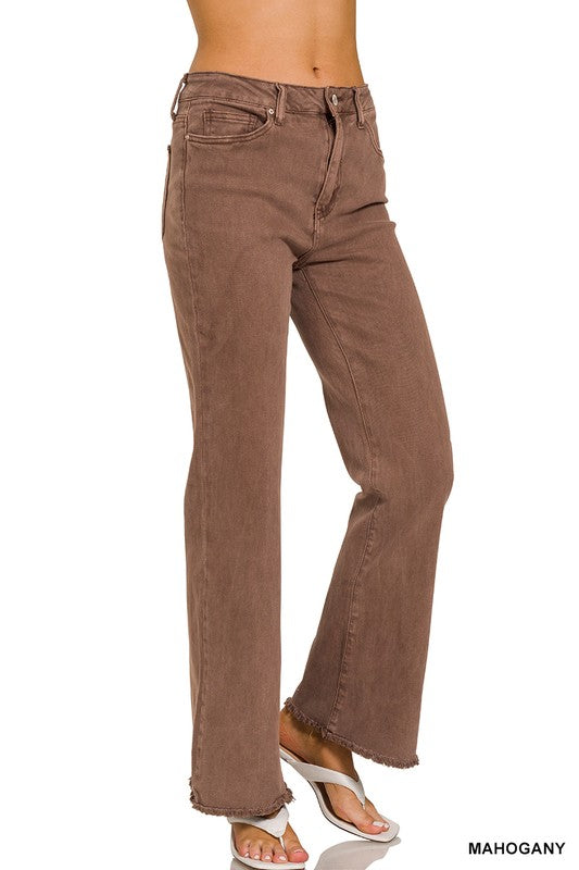 Cotton Blend Mineral Wash Straight Denim Pant w/ Raw Cut