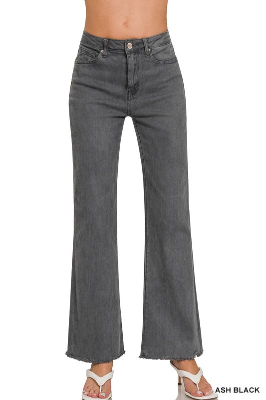 Cotton Blend Mineral Wash Straight Denim Pant w/ Raw Cut