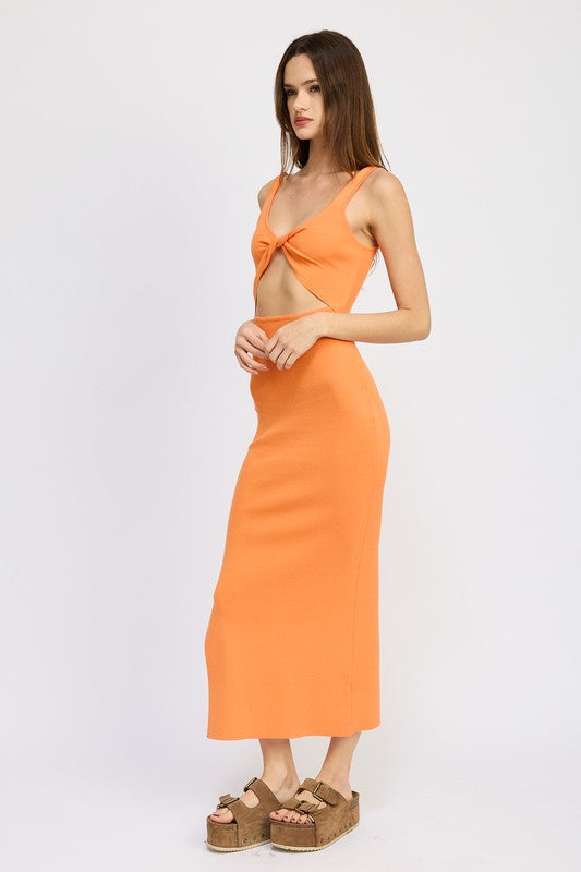 Front Knot Midi Dress w/ Cutout