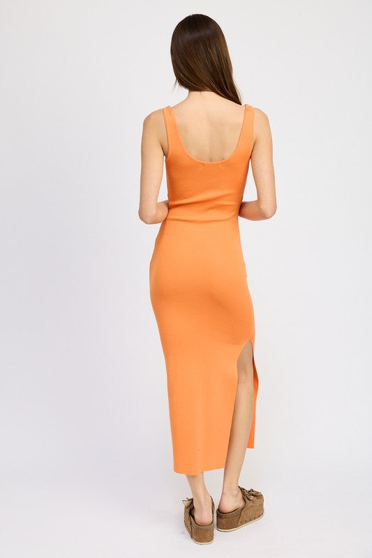 Front Knot Midi Dress w/ Cutout