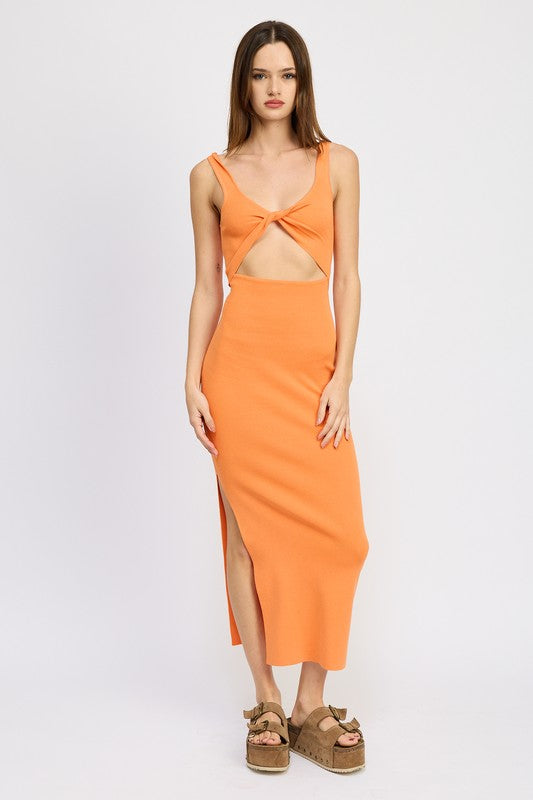 Front Knot Midi Dress w/ Cutout