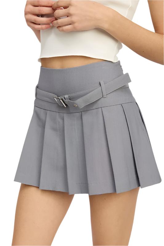 Pleated Skirt w/ Built-in Short & Grommet Belt