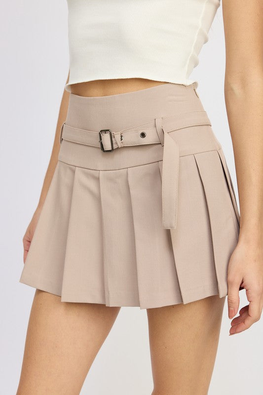 Pleated Skirt w/ Built-in Short & Grommet Belt