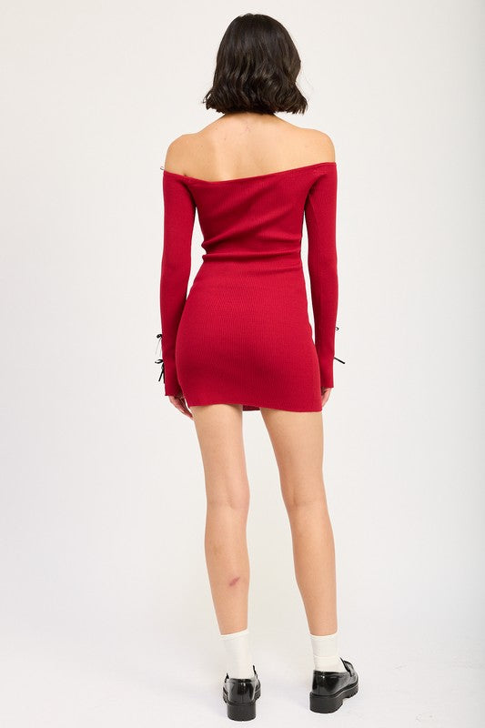 Off Shoulder Bow Detail Bodycon Dress