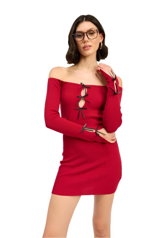 Off Shoulder Bow Detail Bodycon Dress