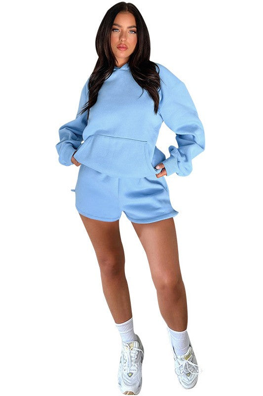 Hoodie Top & Drawstring Short Set