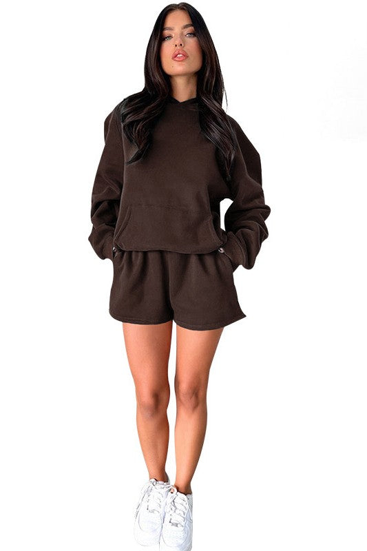 Hoodie Top & Drawstring Short Set