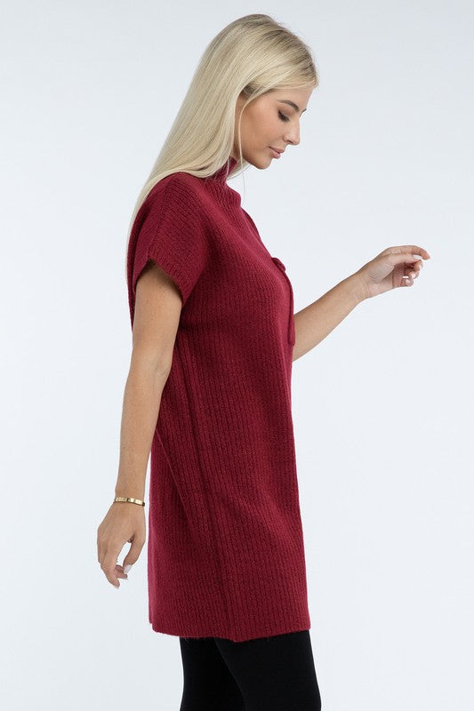 Short Sleeve Sweater Dress w/ Pocket