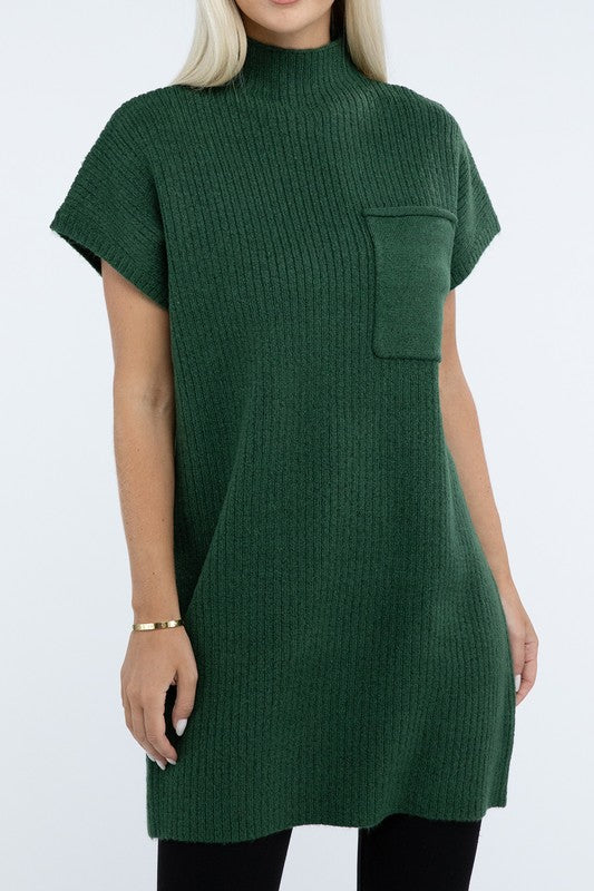 Short Sleeve Sweater Dress w/ Pocket