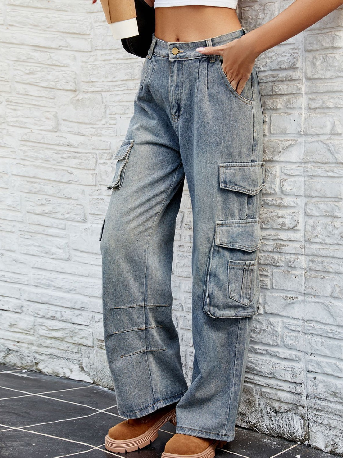 Washed Cargo Denim Pant