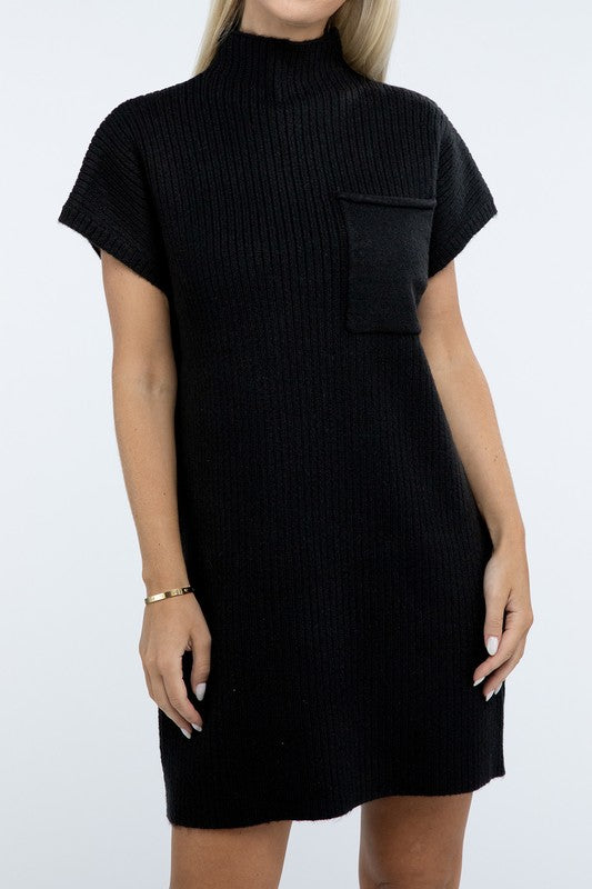 Short Sleeve Sweater Dress w/ Pocket