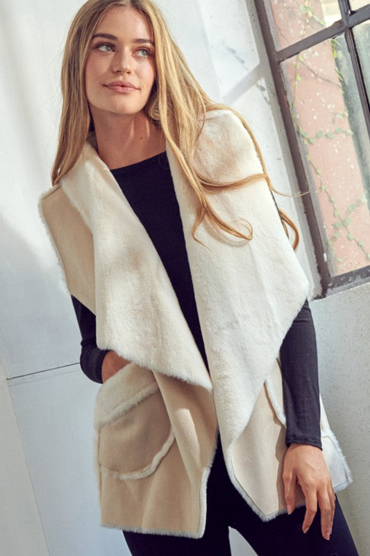 Suedette Sherpa Soft Vest Cardigan