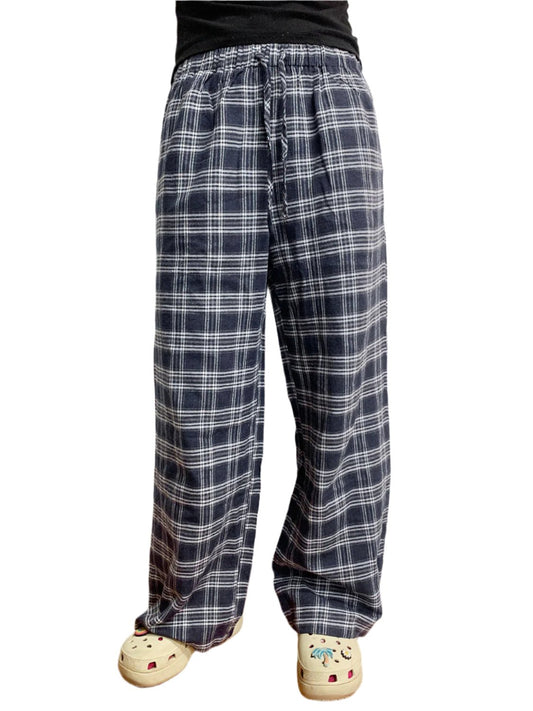 Plaid Drawstring Wide Leg Pants