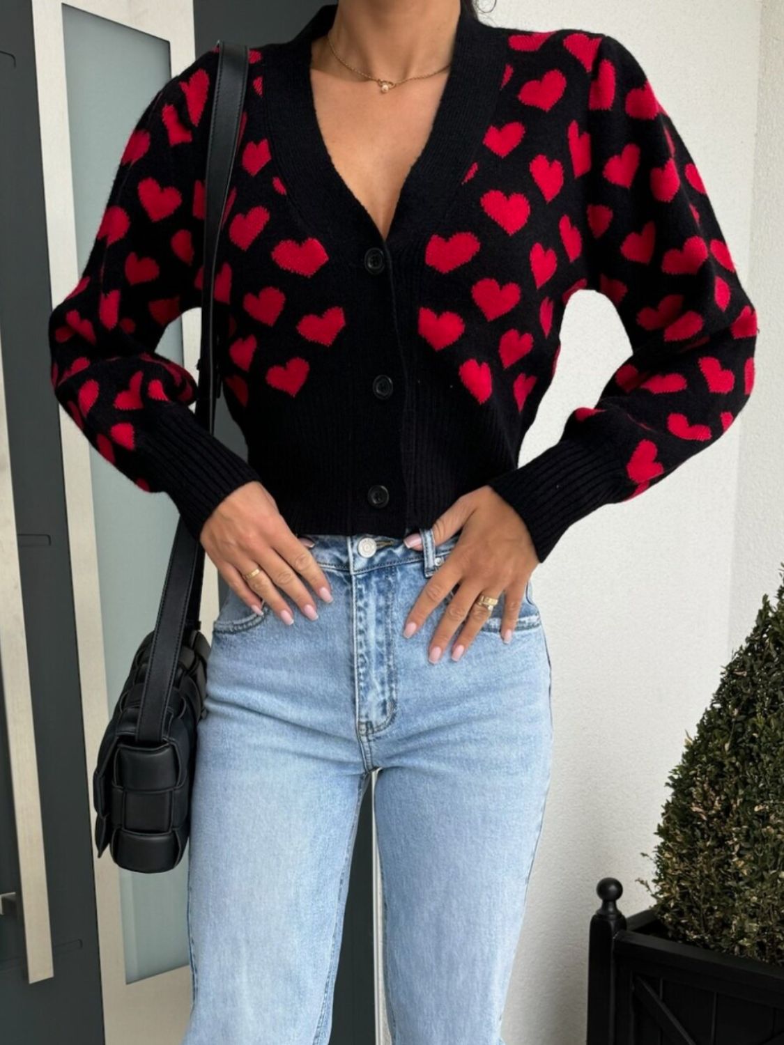 Heart V Neck Cropped Cardigan