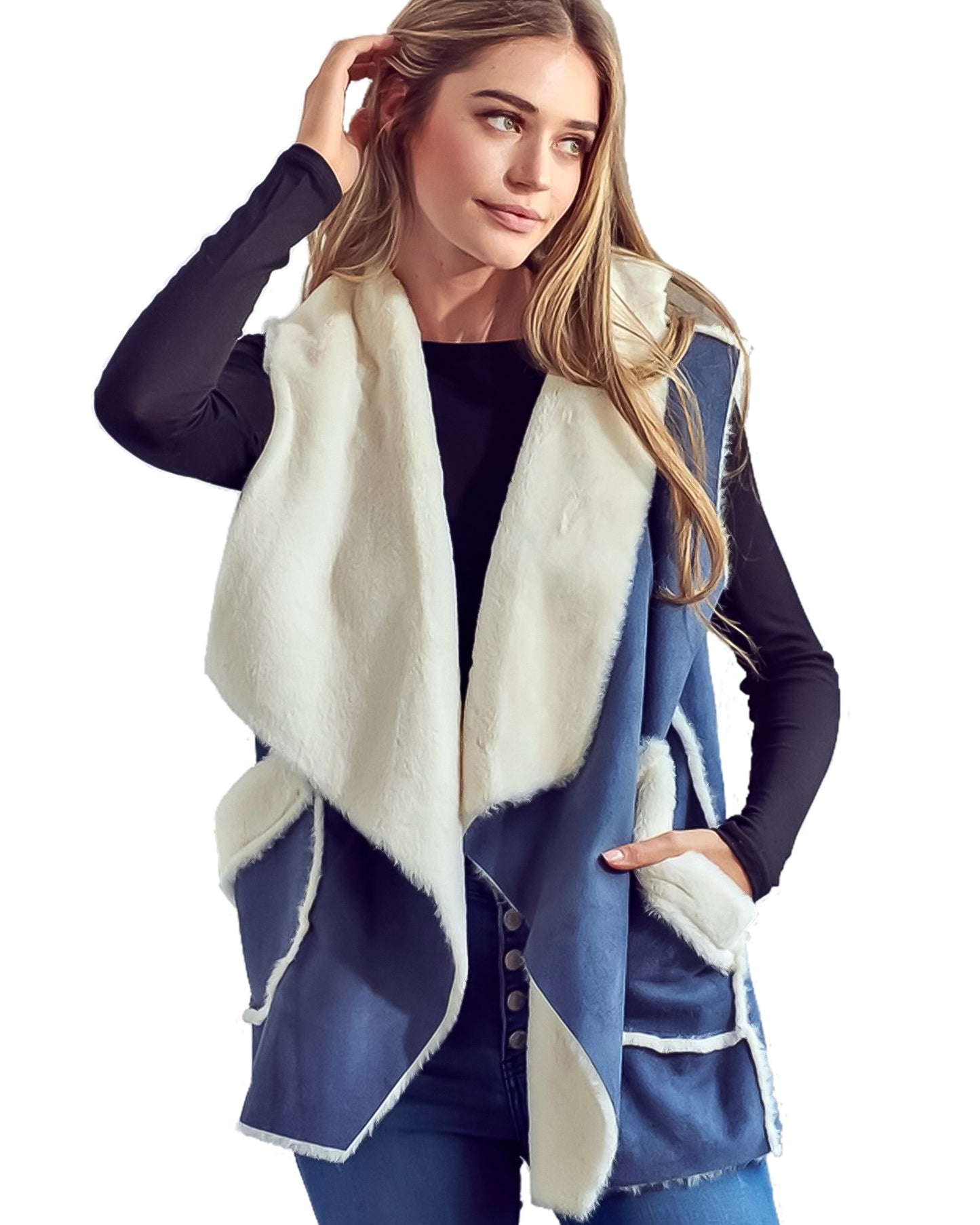 Suedette Sherpa Soft Vest Cardigan