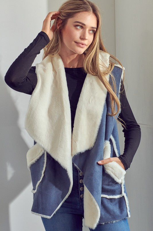 Suedette Sherpa Soft Vest Cardigan