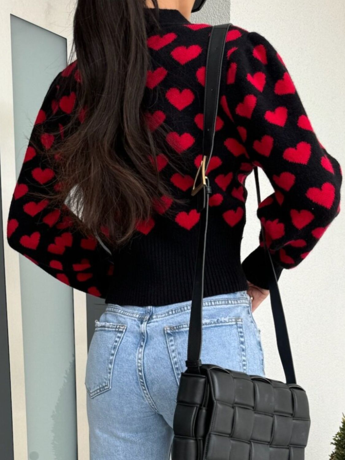 Heart V Neck Cropped Cardigan