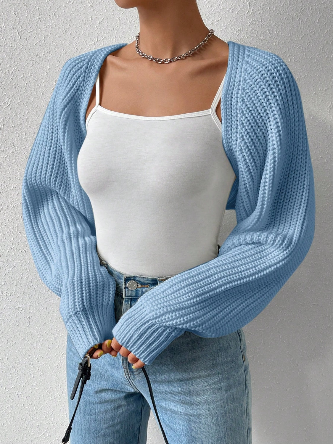 Open Front Long Sleeve Cropped Cardigan