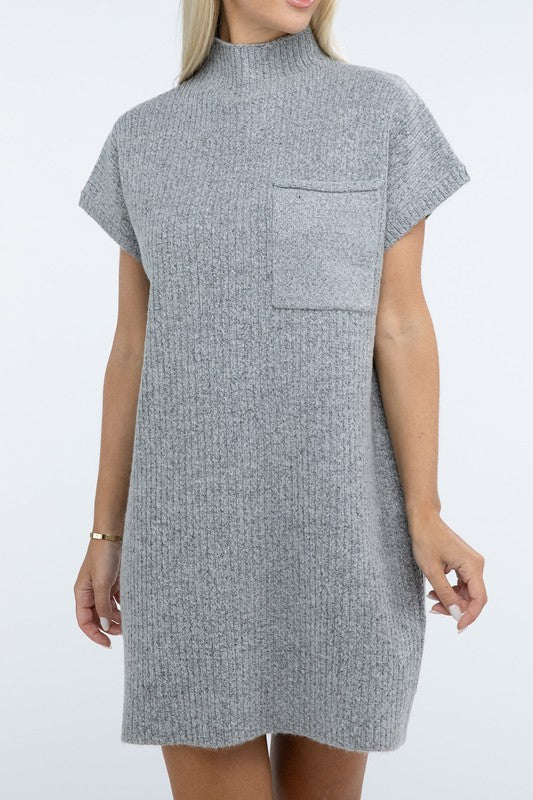 Short Sleeve Sweater Dress w/ Pocket