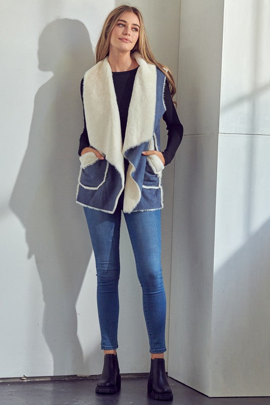 Suedette Sherpa Soft Vest Cardigan