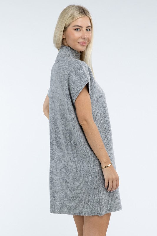 Short Sleeve Sweater Dress w/ Pocket