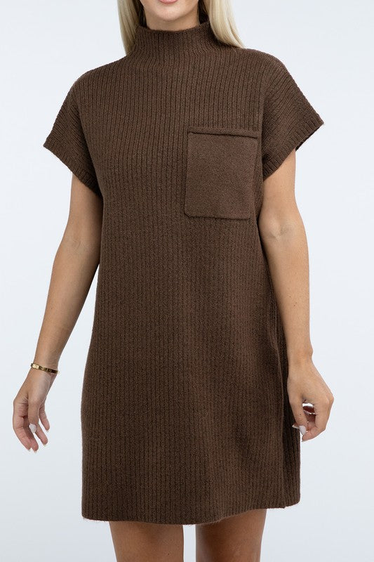 Short Sleeve Sweater Dress w/ Pocket