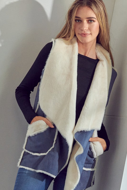 Suedette Sherpa Soft Vest Cardigan