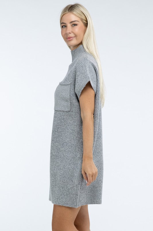 Short Sleeve Sweater Dress w/ Pocket