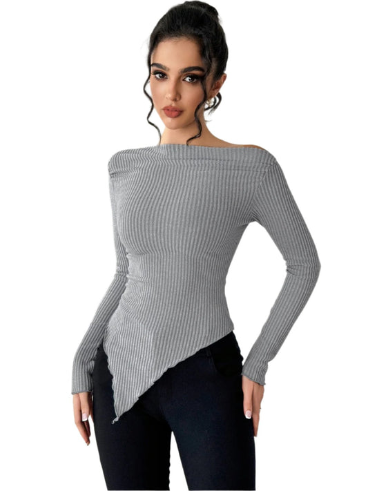 Asymmetric Hem Long Sleeve T-Shirt