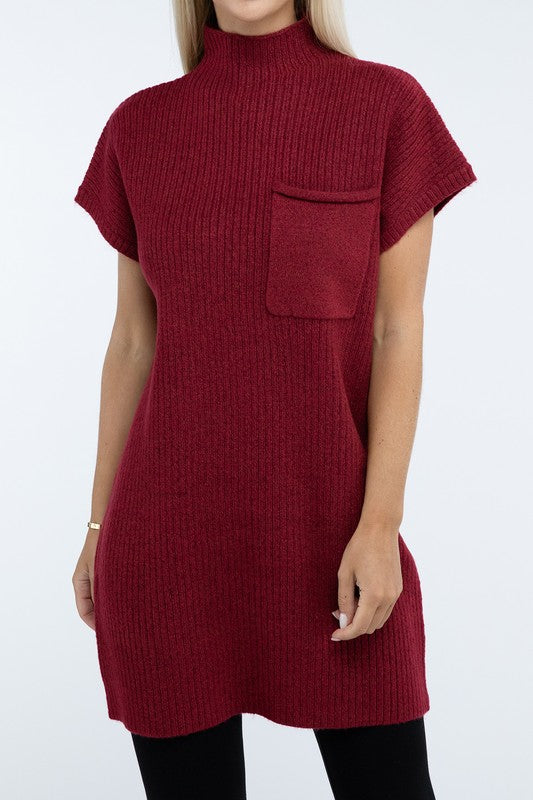 Short Sleeve Sweater Dress w/ Pocket