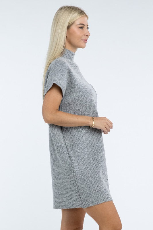 Short Sleeve Sweater Dress w/ Pocket