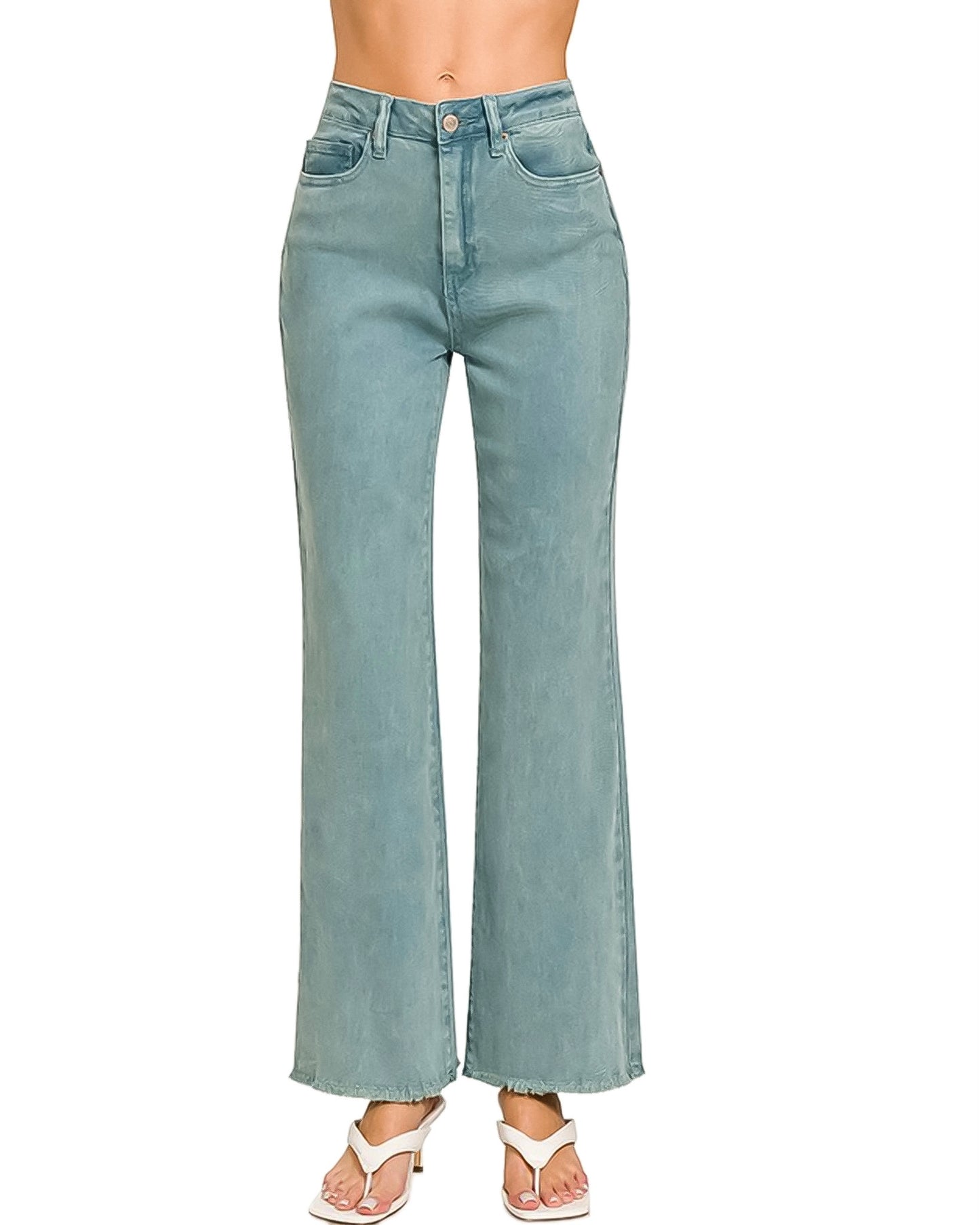 Cotton Blend Mineral Wash Straight Denim Pant w/ Raw Cut